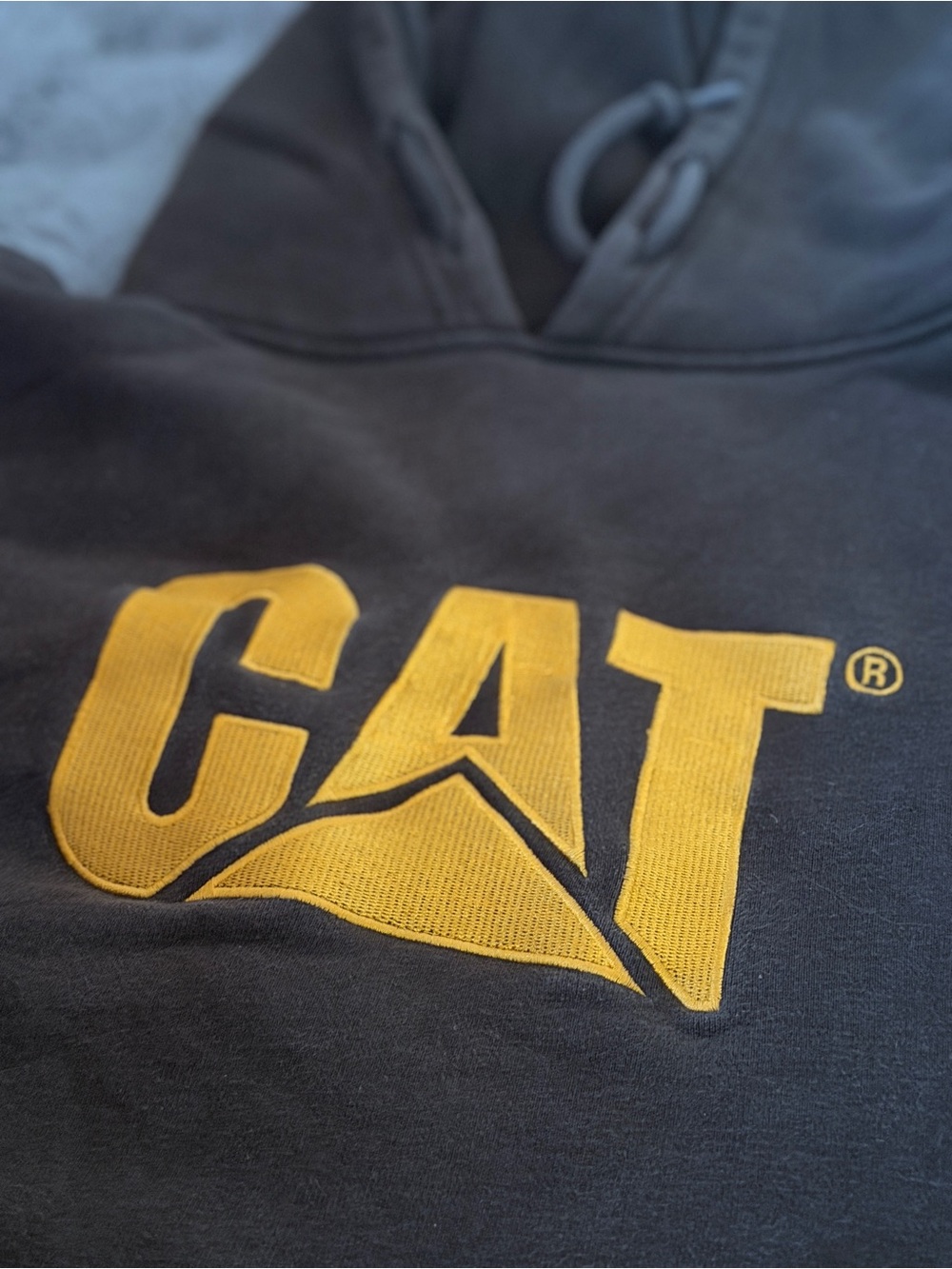 CAT Logo brown Hoodie with Yellow Embroidered Graphic